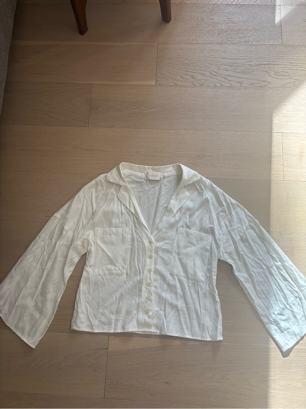 Lightweight White Button-Down Cropped Shirt with Patch Pockets
